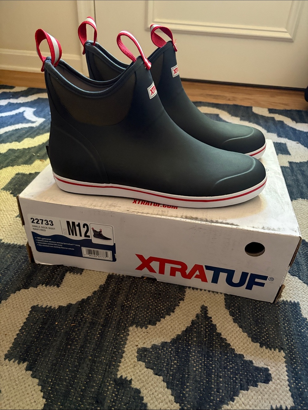 XTRATUF Men's Navy Red-Trim Ankle Deck Boots - Picture 2 of 6